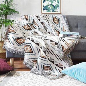 Boho Throw Blankets Knit Bed Blankets with Tassel Aztec Western Throws